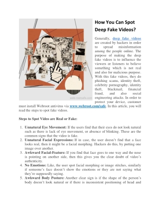 How You Can Spot Deep Fake Videos? Webroot.Com/Safe