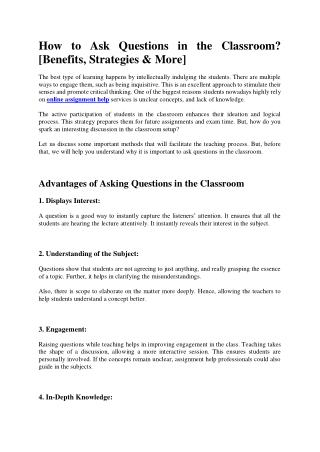 Benefits to Ask Questions in the Classroom: Online Assignment Help