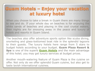 Guam Hotels – Enjoy your vacation at luxury hotel