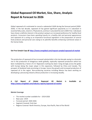 Global Rapeseed Oil Market