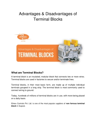 Advantages & Disadvantages of Terminal Blocks
