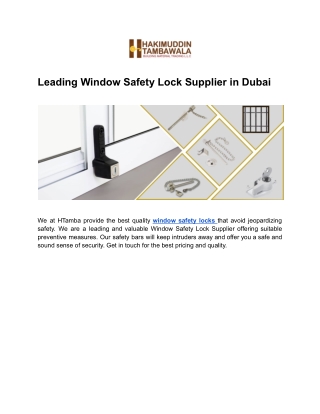 Leading Window Safety Lock Supplier in Dubai