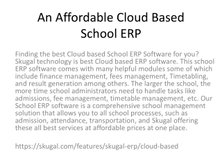 An Affordable Cloud Based School ERP