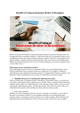 Benefits of Using an Insurance Broker in Brampton