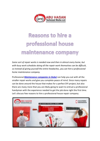Reasons to hire a professional house maintenance company Abu Hasan Technical Works LLC.