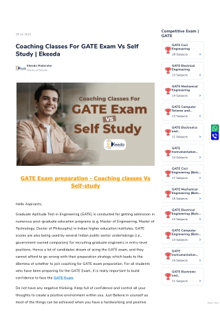 Coaching Classes For GATE Exam Vs Self Study _ Ekeeda