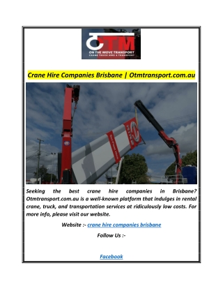 Crane Hire Companies Brisbane  Otmtransport