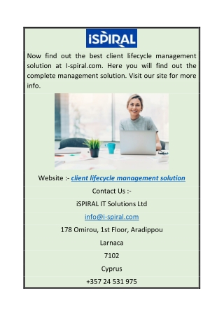 Client Lifecycle Management Solution  I-spiral.com