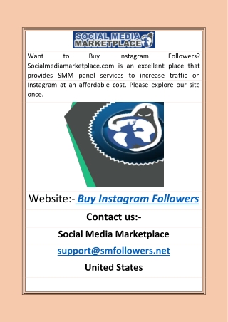 Buy Instagram Followers |Socialmediamarketplace.com