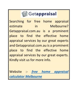 Free Home Appraisal Calculator Melbourne  Getappraisal.com.au