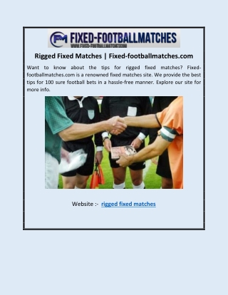 Rigged Fixed Matches | Fixed-footballmatches.com