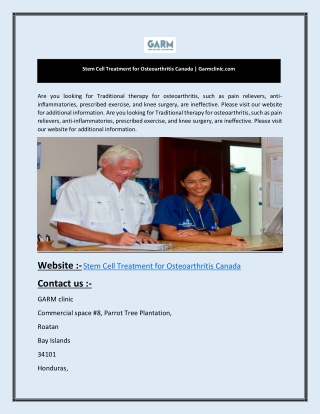 Stem Cell Treatment for Osteoarthritis Canada Garmclinic.com (1)