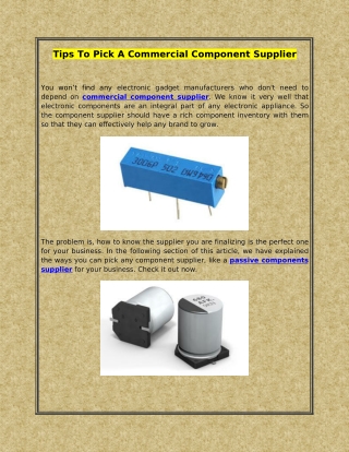 Tips To Pick A Commercial Component Supplier