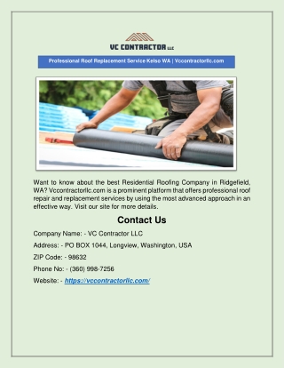 Professional Roof Replacement Service Kelso WA | Vccontractorllc.com