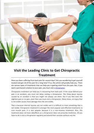 Visit the Leading Clinic to Get Chiropractic Treatment