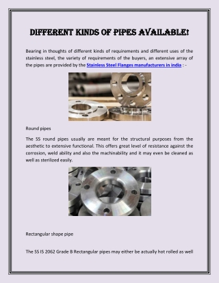 Different kinds of pipes available
