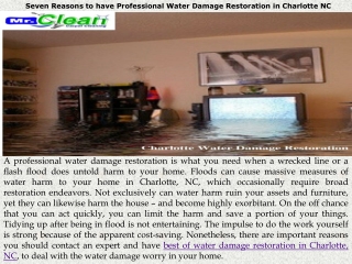 Seven Reasons to have Professional Water Damage Restoration in Charlotte NC