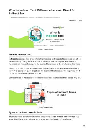 Indirect Tax, Difference between Direct & Indirect Tax - CA Final Notes