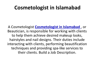 Cosmetologist in Islamabad