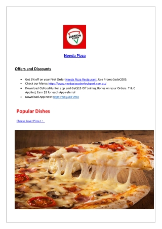 5% Off- Needa Pizza Aberfoyle Park Menu, SA