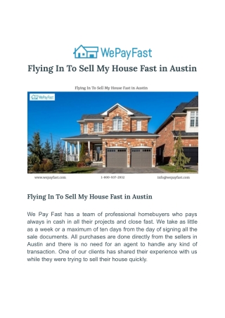 Flying In To Sell My House Fast in Austin