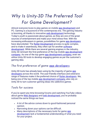 Why Is Unity-3D The Preferred Tool For Game Development