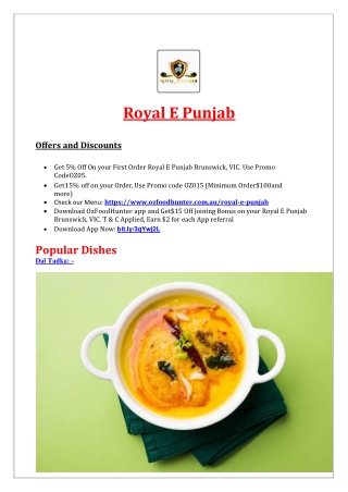 Royal E Punjab Brunswick Takeaway Menu, VIC - 5% Off