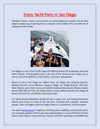 Enjoy Yacht Party in San Diego