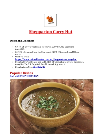 5% off - Shepparton Curry Hut Takeaway menu, VIC