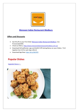 5% Off- Monsoon Indian Restaurant Modbury North Adelaide, SA