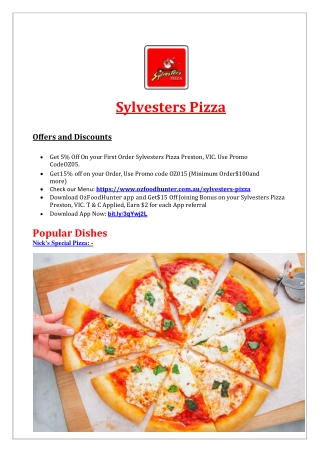 5% Off - Sylvesters Pizza Menu - Pizza Restaurant Preston, VIC