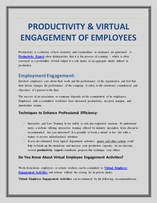 Productivity Virtual Engagement of Employees