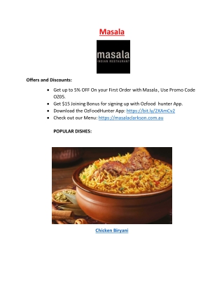 5% Off - Masala Indian Restaurant Clarkson Menu, WA