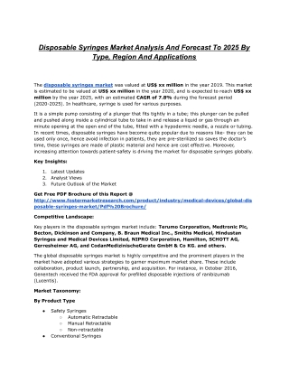 Disposable Syringes Market| Key Performing Regions| Drivers And Challenges