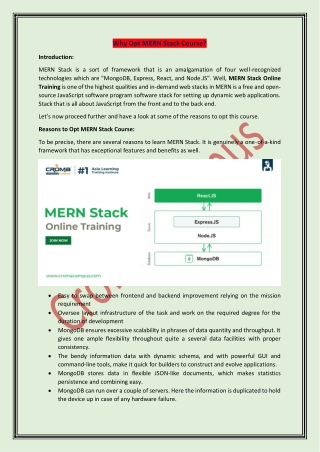 Why Opt MERN Stack Course