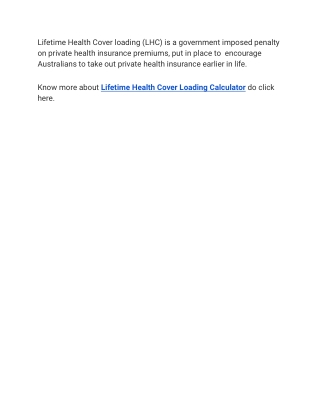 Lifetime Health Cover Loading Calculator