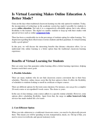 Is Virtual Learning Makes Online Education A Better Mode?