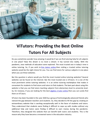 ViTutors Providing the Best Online Tutors For All Subjects