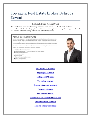 Top agent Real Estate broker Behrooz Davani