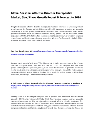 Global Seasonal Affective Disorder Therapeutics Market