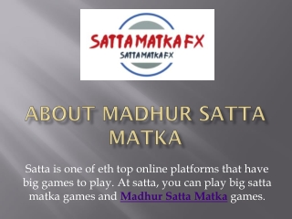 Madhur Satta Matka Live Result