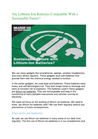 Are Lithium-Ion Batteries Compatible With a Sustainable Future?