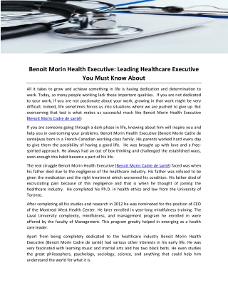 Benoit Morin Health Executive- Leading Healthcare Executive You Must Know About