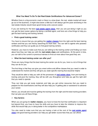 What You Need To Do To Get Real Estate Certifications For Advanced Career?