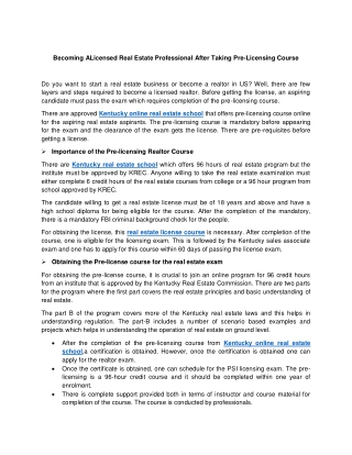 Becoming ALicensed Real Estate Professional After Taking Pre-Licensing Course