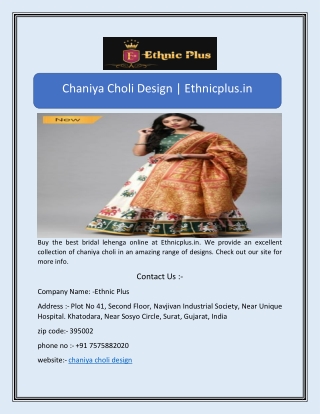 Chaniya Choli Design | Ethnicplus.in