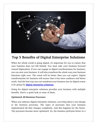 Top 5 Benefits of Digital Enterprise Solutions