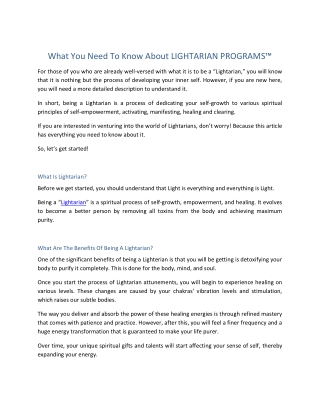 What You Need To Know About LIGHTARIAN PROGRAMS