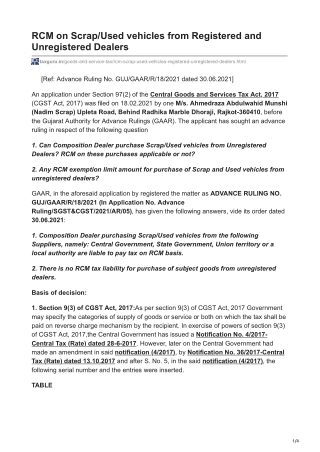 RCM on ScrapUsed vehicles from Registered and Unregistered Dealers