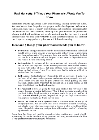 Ravi Morisetty 5 Things Your Pharmacist Wants You To Know